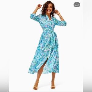 Lilly Pulitzer Vibrant Blue Floral Shirtdress with Slip